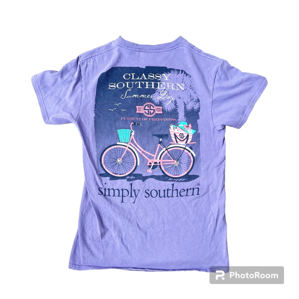 SIMPLY SOUTHERN Purple Bike Logo "Pursuit of Preppiness" T-Shirt Top Women's S